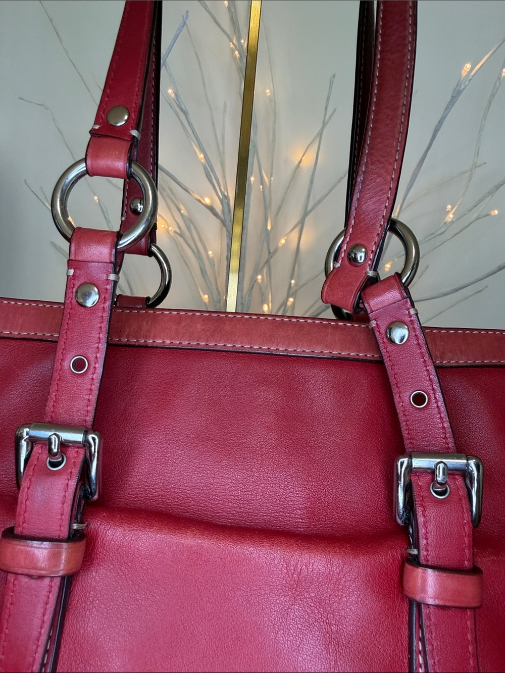 Coach Red Leather Shoulder Tote - Picture 8 of 10